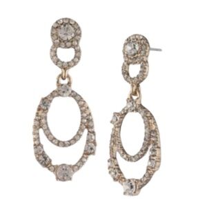 Givenchy Gold Tone Crystal Oval Double Drop Earrings